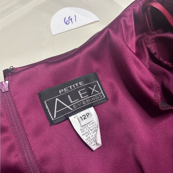 Alex Evenings Wine Satin Rhinestone Neck Mother Of The Bride Dress Size 12P - Picture 4 of 8